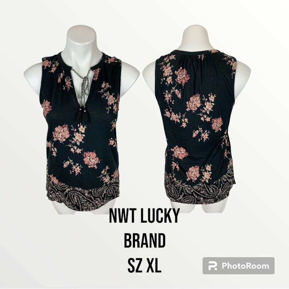 Lucky Brand Black Floral Sleeveless Blouse